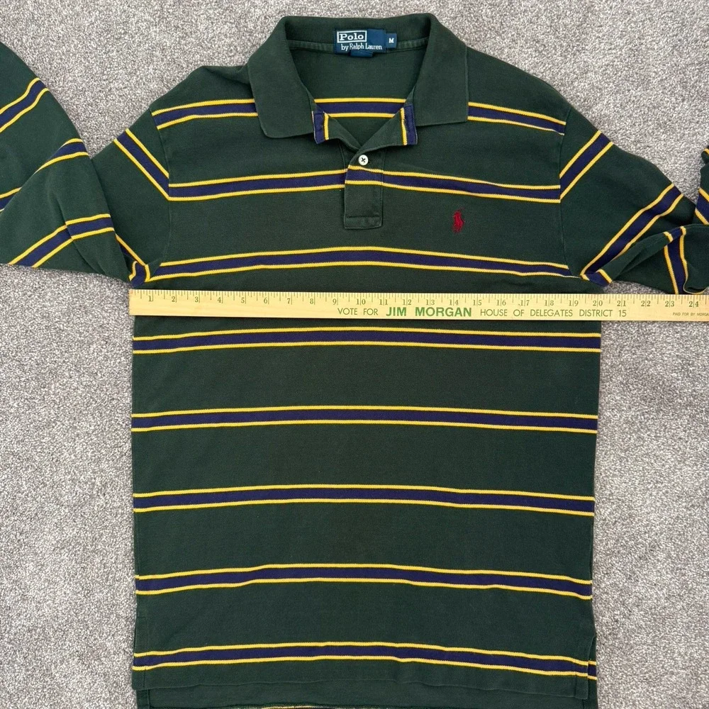 Polo By Ralph Lauren PRL Mens M Striped Long Sleeve Polo Green Yellow VTG Y2K